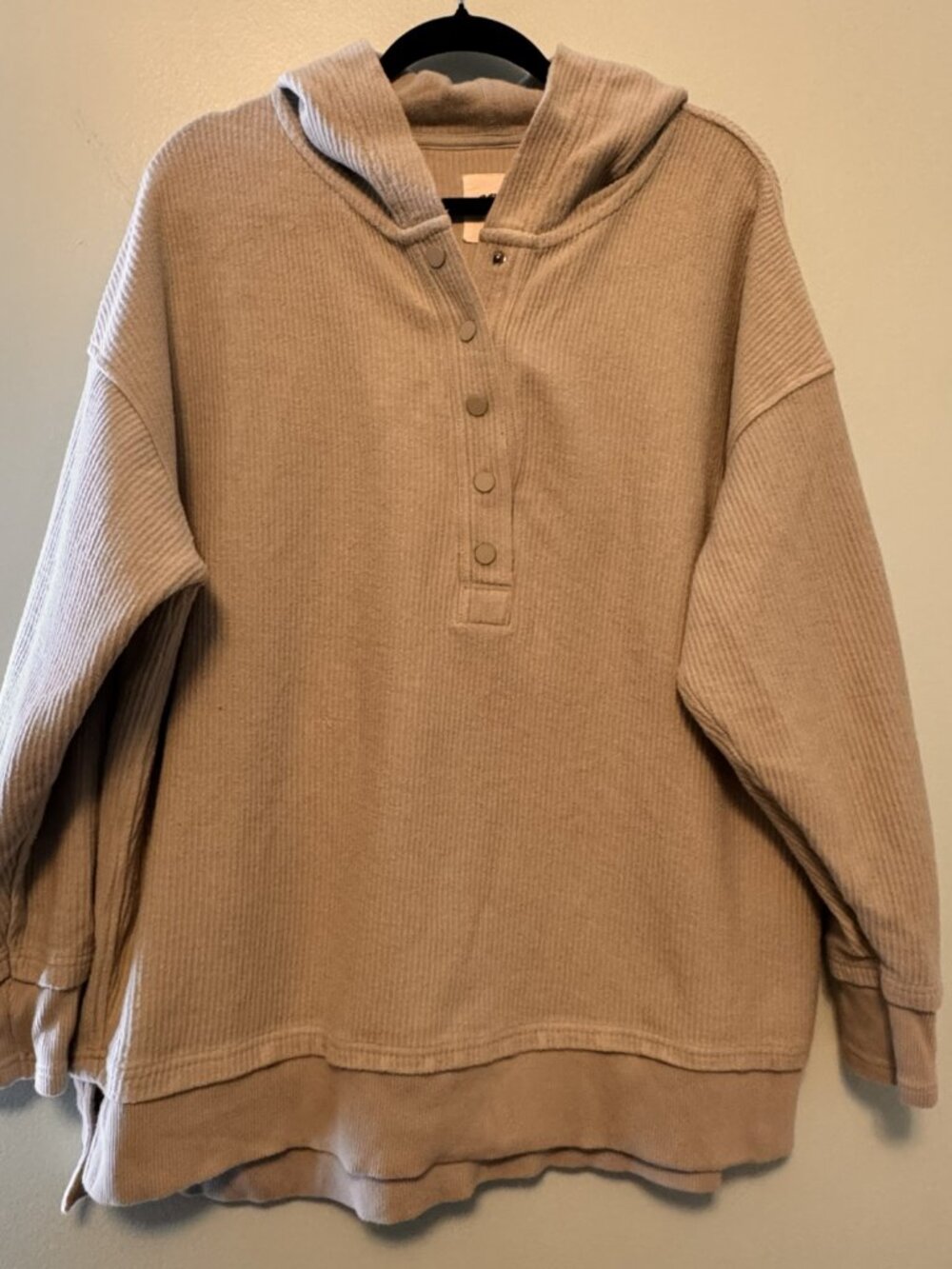 Aerie Textured Henley Hoodie – Taupe – Size Medium - CG0515